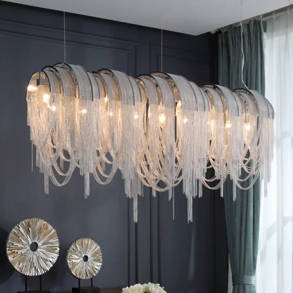 Postmodern Aluminum Tassel Pendant Lighting With 10 Bulbs - Island Ceiling Light Silver / 23.5