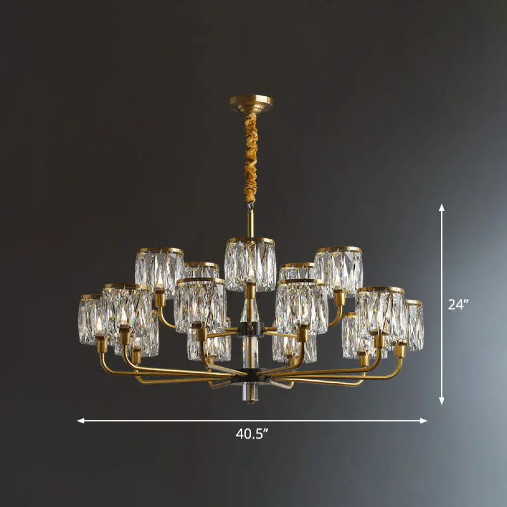 Postmodern Antique Gold Crystal Prism Chandelier Light Fixture 15 /