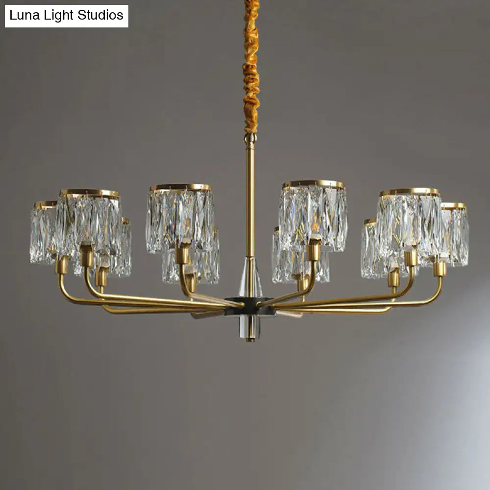 Postmodern Antique Gold Crystal Prism Chandelier Light Fixture