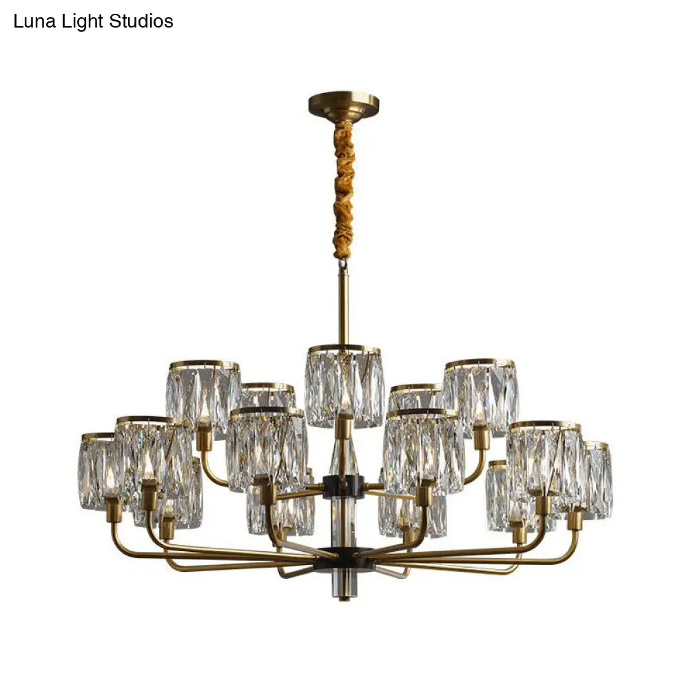 Postmodern Antique Gold Crystal Prism Chandelier Light Fixture