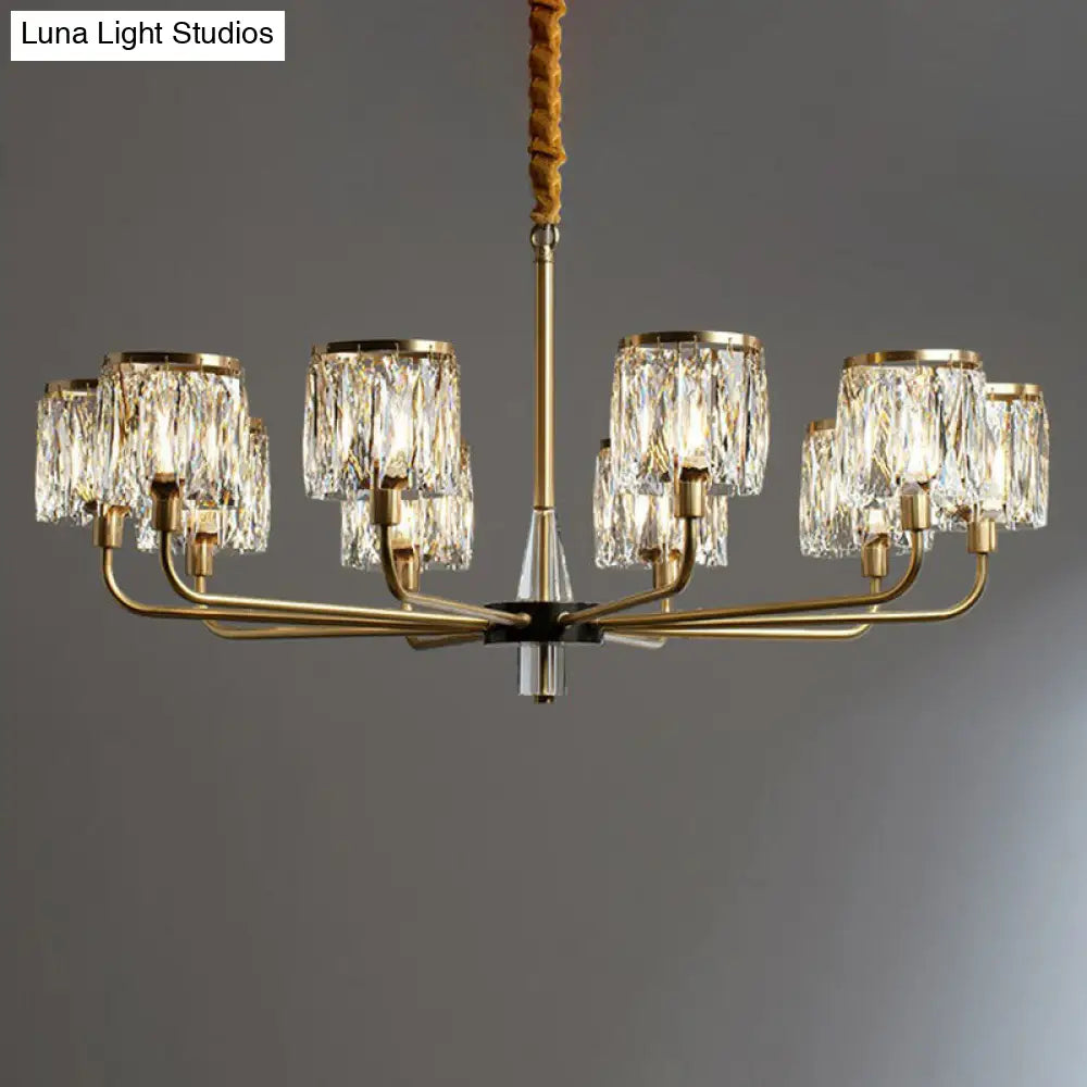 Postmodern Antique Gold Crystal Prism Chandelier Light Fixture