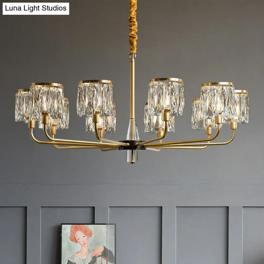 Postmodern Antique Gold Crystal Prism Chandelier Light Fixture