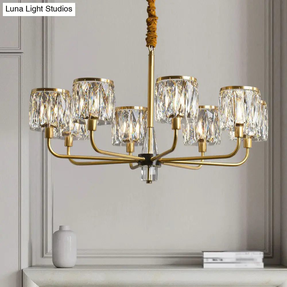 Postmodern Antique Gold Crystal Prism Chandelier Light Fixture