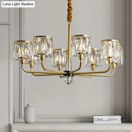 Postmodern Antique Gold Crystal Prism Chandelier Light Fixture