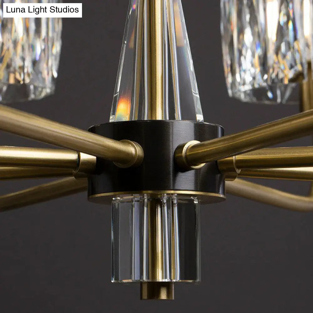 Postmodern Antique Gold Crystal Prism Chandelier Light Fixture