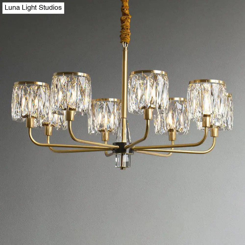 Postmodern Antique Gold Crystal Prism Chandelier Light Fixture