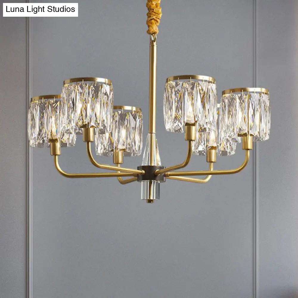 Postmodern Antique Gold Crystal Prism Chandelier Light Fixture