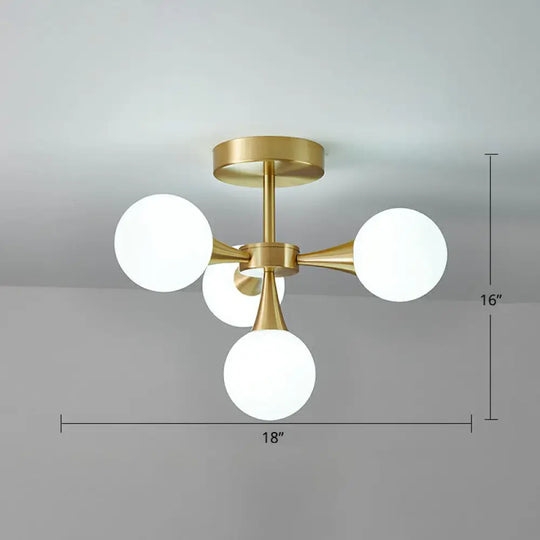 Postmodern Ball Glass Semi Flush Mount Ceiling Light With Brass Finish 4 / White