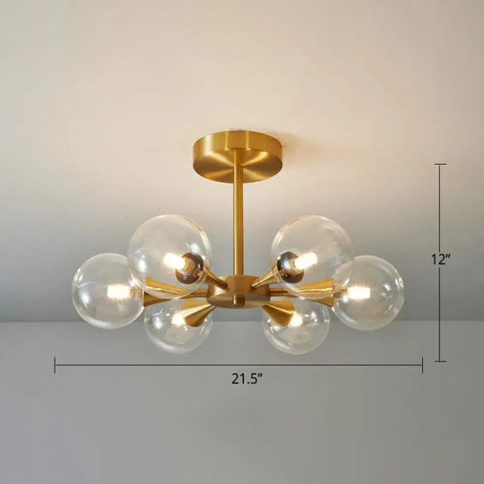 Postmodern Ball Glass Semi Flush Mount Ceiling Light With Brass Finish 6 / Clear