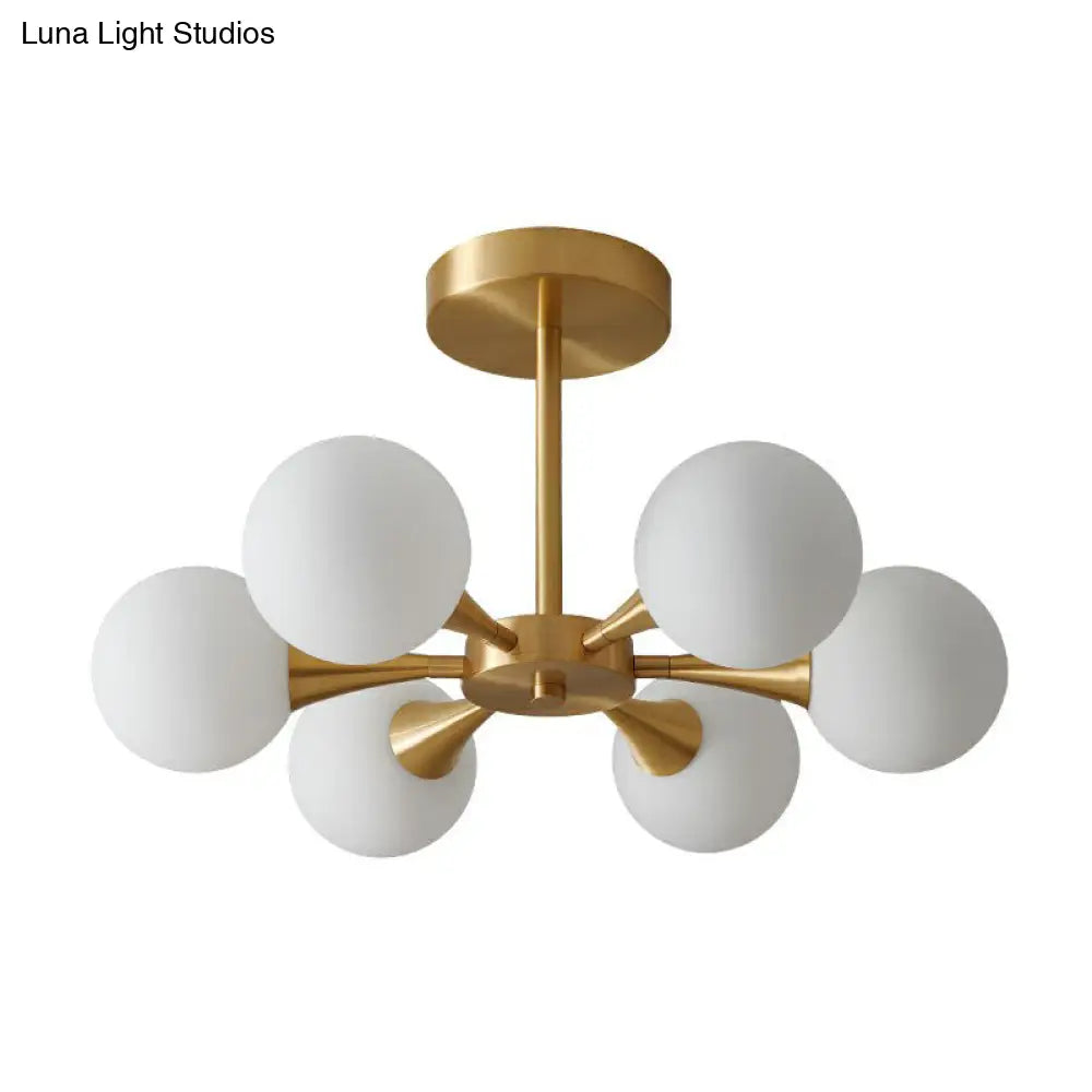 Postmodern Ball Glass Semi Flush Mount Ceiling Light With Brass Finish