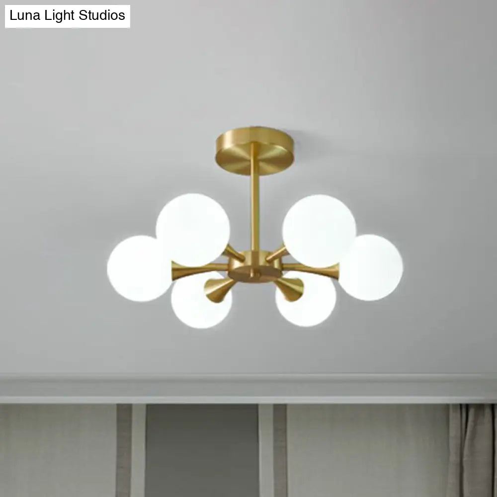 Postmodern Ball Glass Semi Flush Mount Ceiling Light With Brass Finish