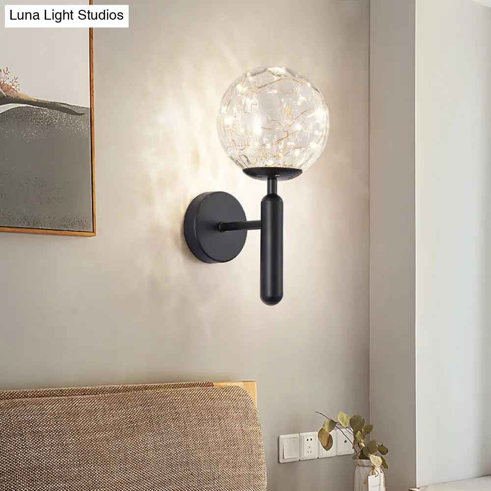 Postmodern Ball Led Starry Wall Sconce With Glass Shade - Bedroom Lighting