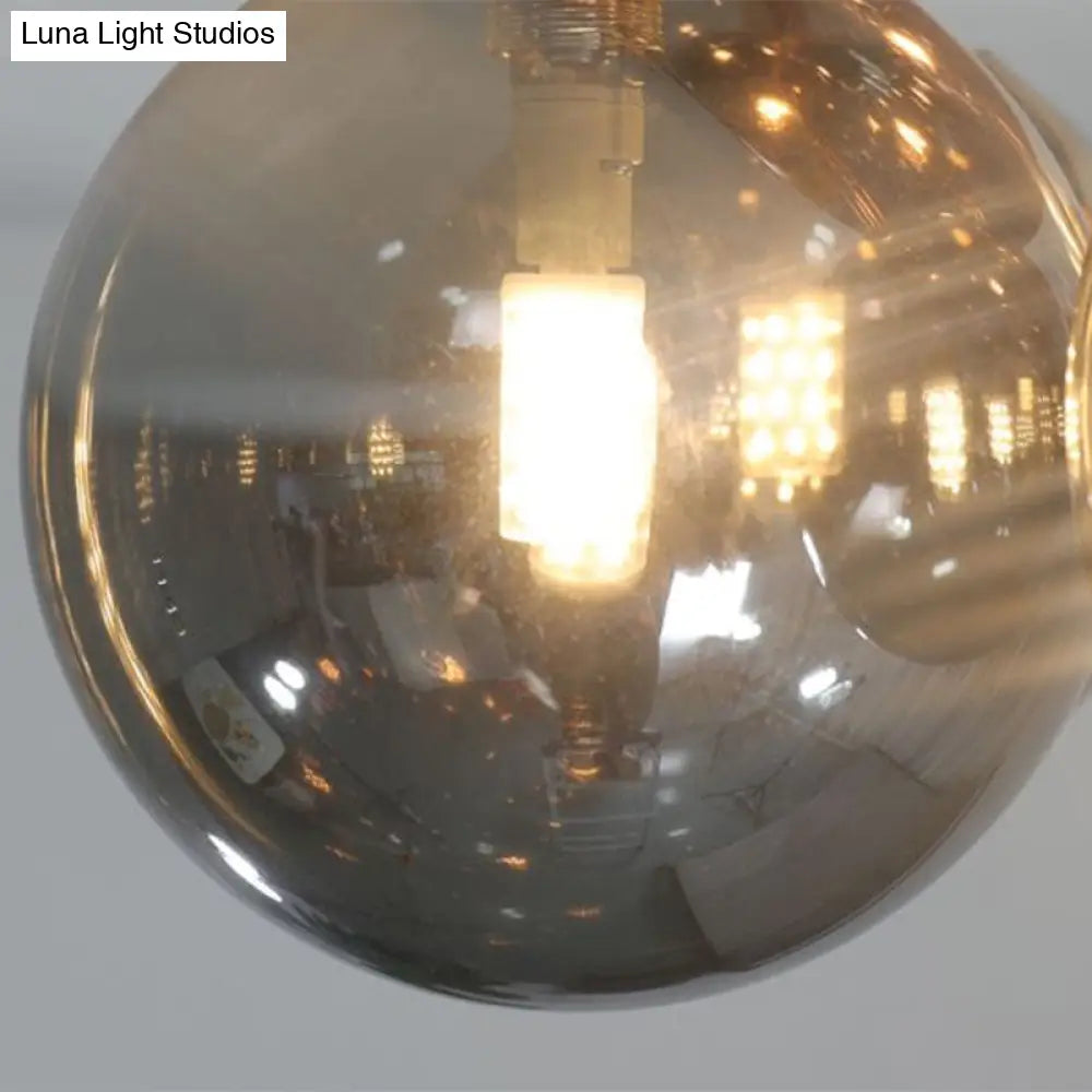 Postmodern Ball Smoke Grey Glass Ceiling Lamp With Gold Finish - Semi Flush Light Fixture (5 Lights)
