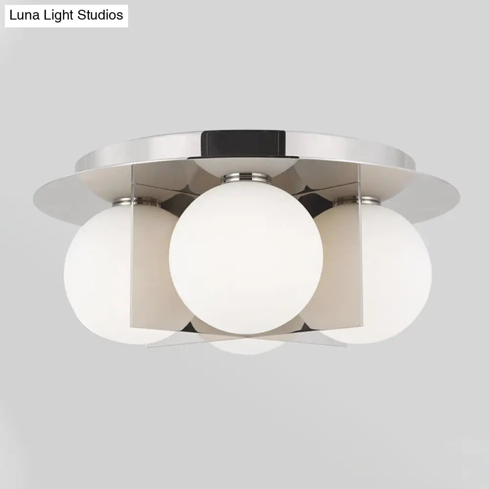 Postmodern Bedroom Ceiling Lamp: 3 - Light Flush Mount With Black/Gold/Chrome Finish & Milky Glass