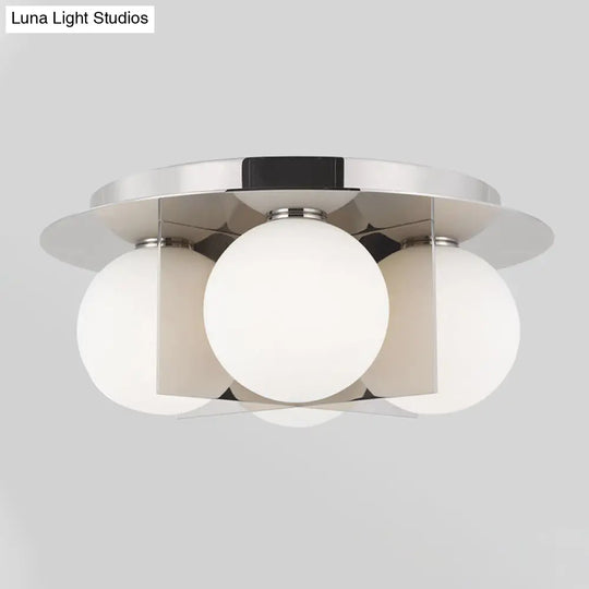 Postmodern Bedroom Ceiling Lamp: 3 - Light Flush Mount With Black/Gold/Chrome Finish & Milky Glass