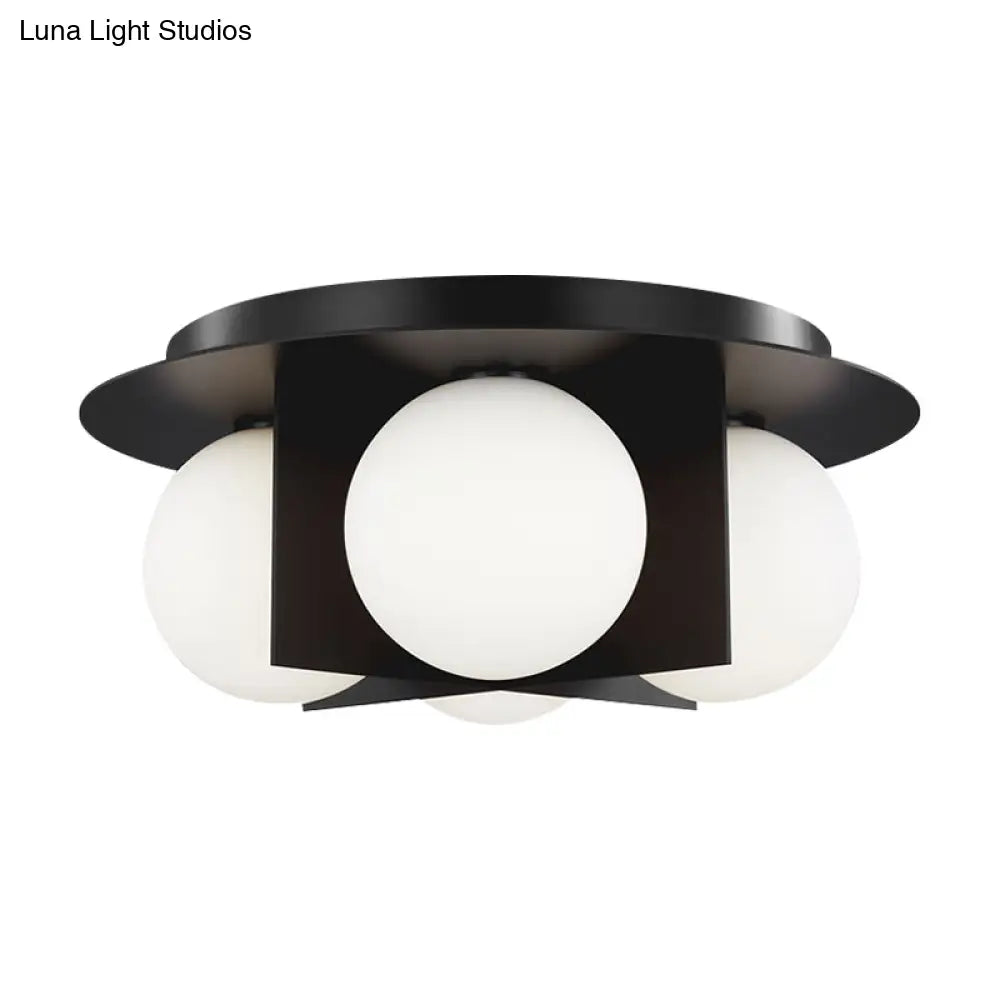 Postmodern Bedroom Ceiling Lamp: 3 - Light Flush Mount With Black/Gold/Chrome Finish & Milky Glass