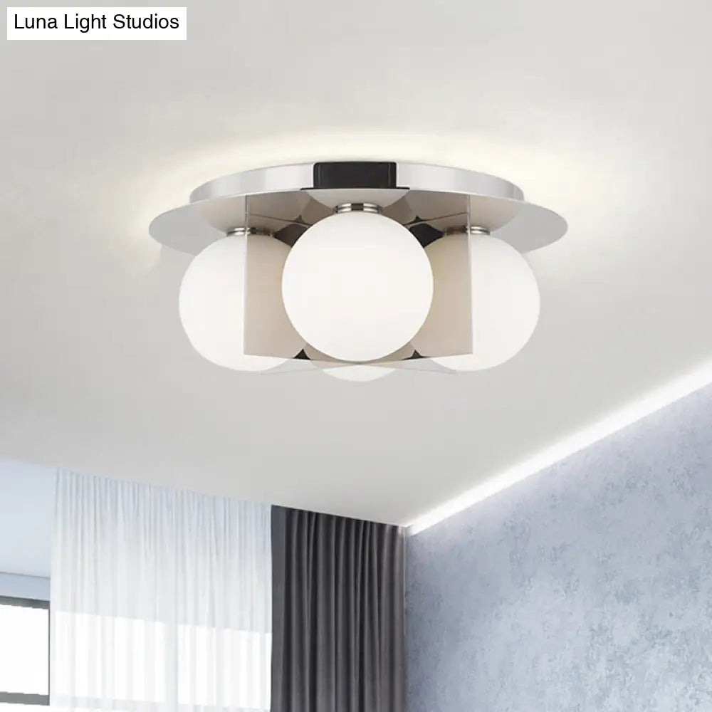 Postmodern Bedroom Ceiling Lamp: 3-Light Flush Mount With Black/Gold/Chrome Finish & Milky Glass