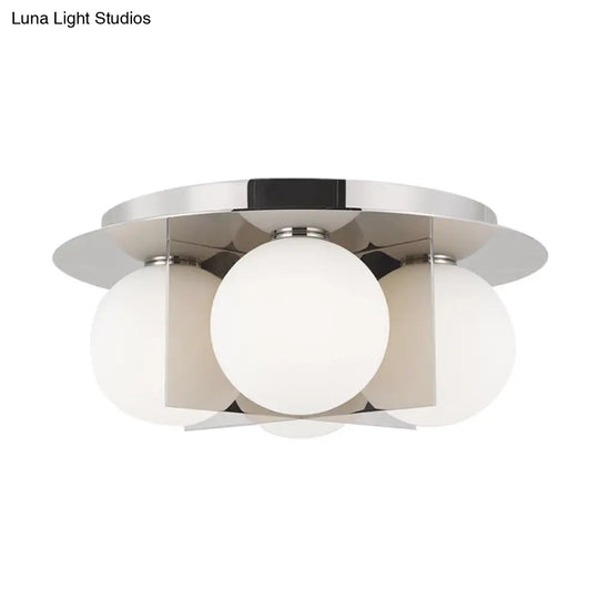 Postmodern Bedroom Ceiling Lamp: 3-Light Flush Mount With Black/Gold/Chrome Finish & Milky Glass