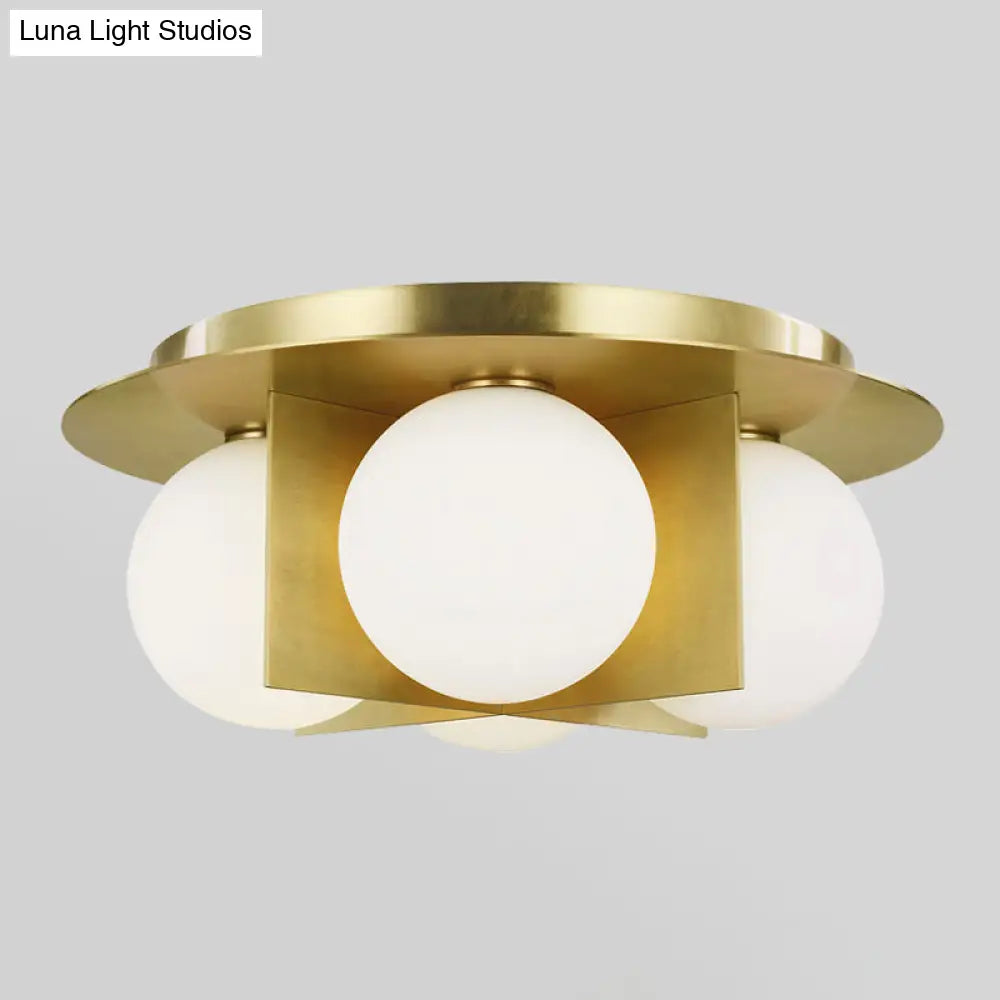 Postmodern Bedroom Ceiling Lamp: 3 - Light Flush Mount With Black/Gold/Chrome Finish & Milky Glass