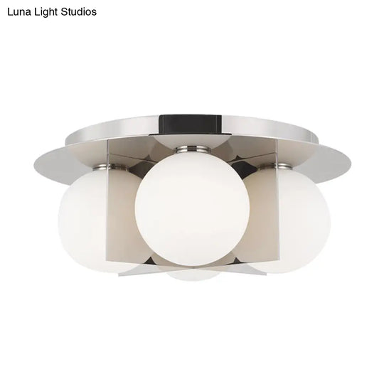 Postmodern Bedroom Ceiling Lamp: 3 - Light Flush Mount With Black/Gold/Chrome Finish & Milky Glass