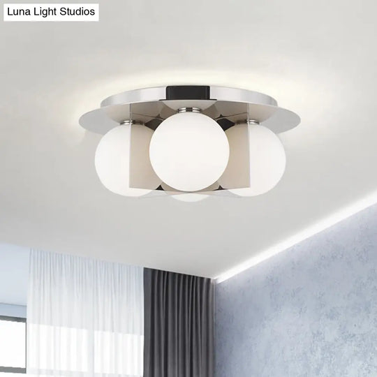 Postmodern Bedroom Ceiling Lamp: 3 - Light Flush Mount With Black/Gold/Chrome Finish & Milky Glass