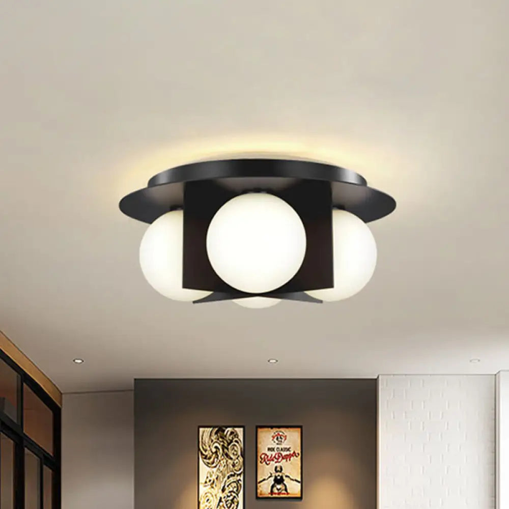 Postmodern Bedroom Ceiling Lamp: 3 - Light Flush Mount With Black/Gold/Chrome Finish & Milky Glass