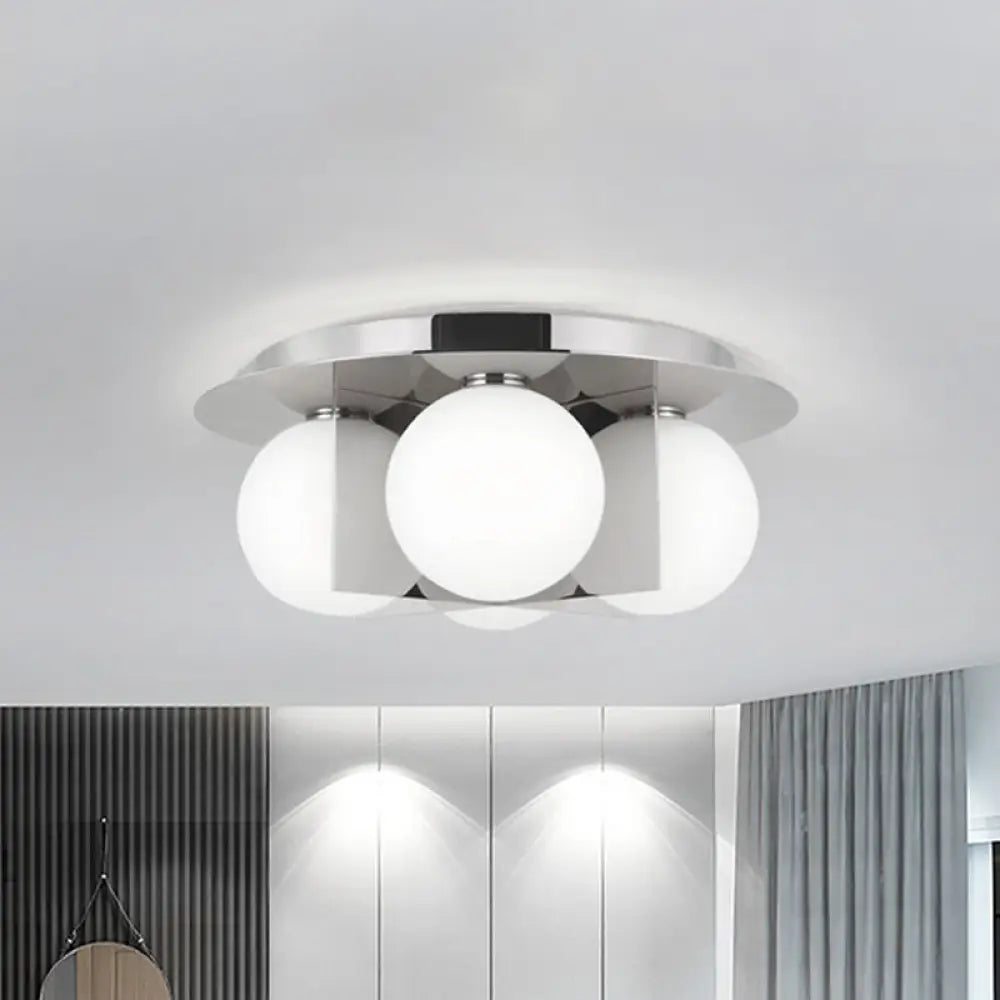 Postmodern Bedroom Ceiling Lamp: 3 - Light Flush Mount With Black/Gold/Chrome Finish & Milky Glass