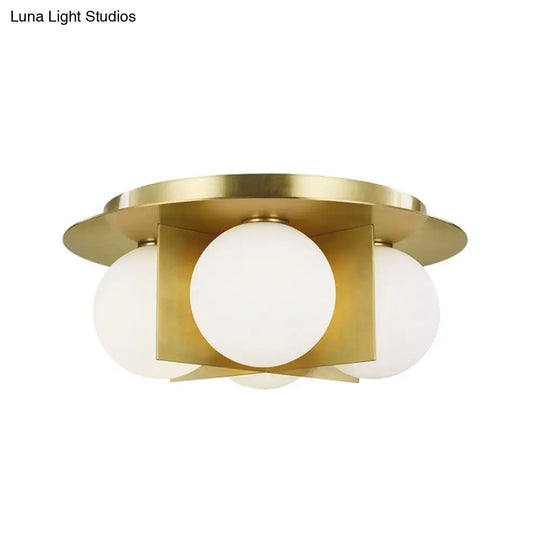 Postmodern Bedroom Ceiling Lamp: 3 - Light Flush Mount With Black/Gold/Chrome Finish & Milky Glass