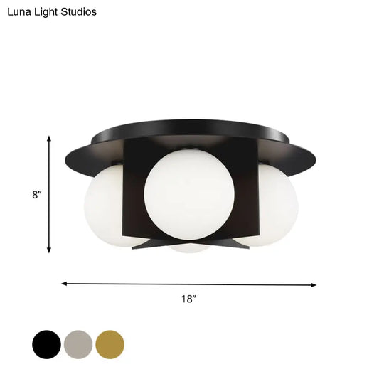 Postmodern Bedroom Ceiling Lamp: 3 - Light Flush Mount With Black/Gold/Chrome Finish & Milky Glass