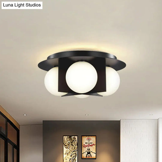 Postmodern Bedroom Ceiling Lamp: 3-Light Flush Mount With Black/Gold/Chrome Finish & Milky Glass