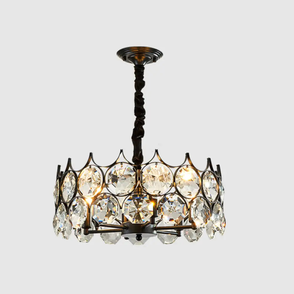 Postmodern Beveled Cut Crystal Chandelier Pendant Light - Elegant Hanging Lamp For Living Room Black