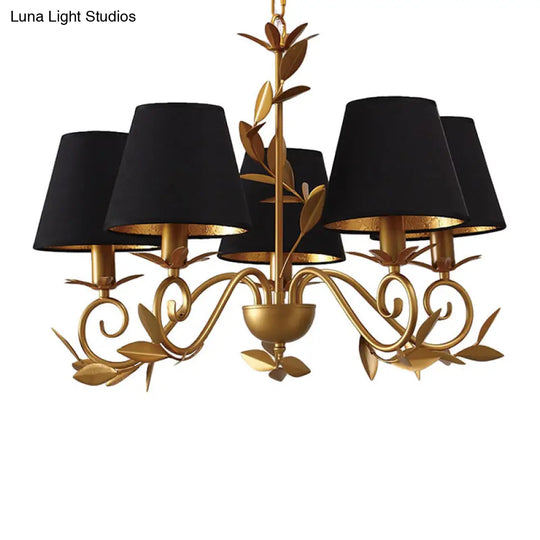 Modern 5-Light Black And Gold Barrel Chandelier: Elegant Metal Hanging Light Fixture