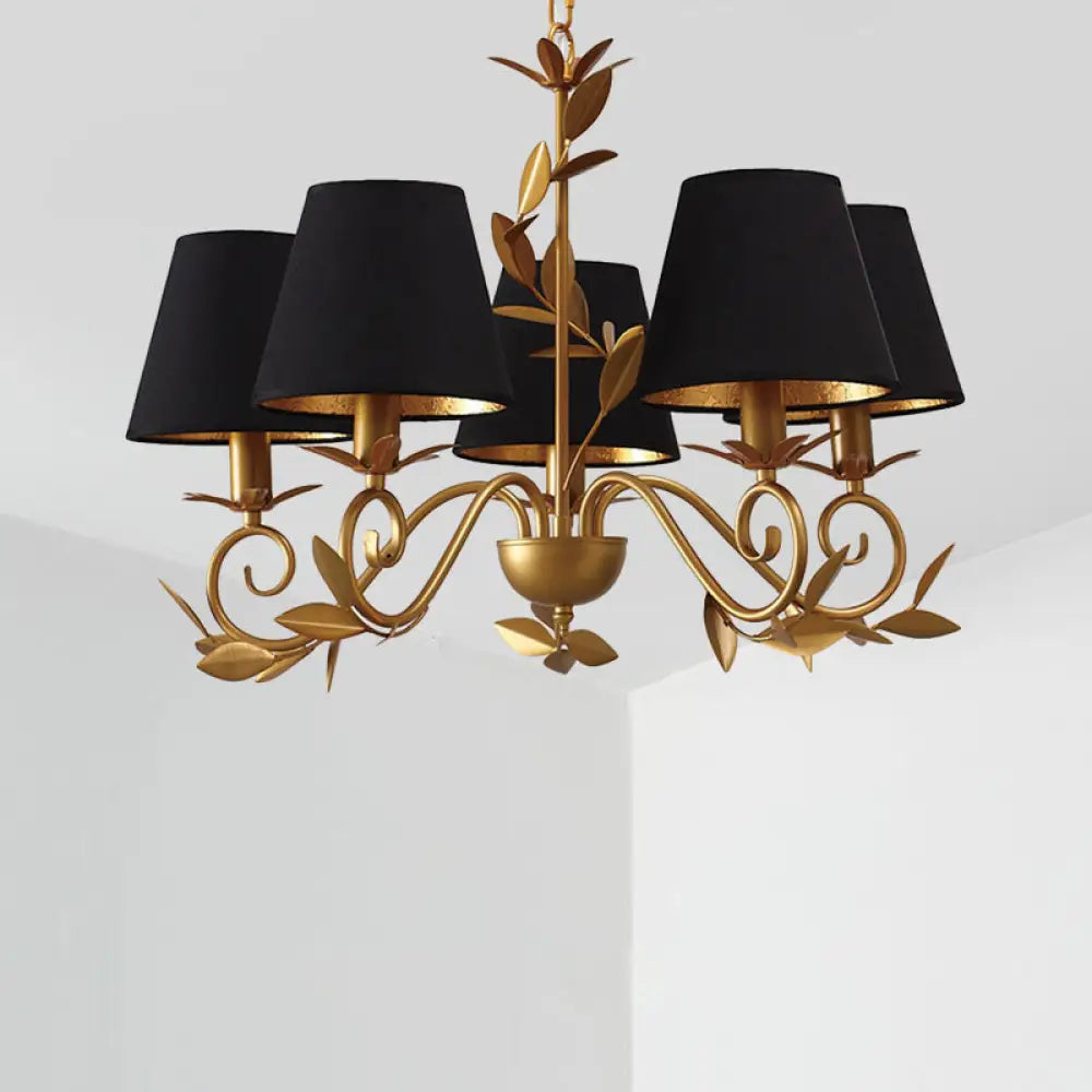 Postmodern Black And Gold Chandelier - 5-Light Metal Hanging Lamp Black-Gold