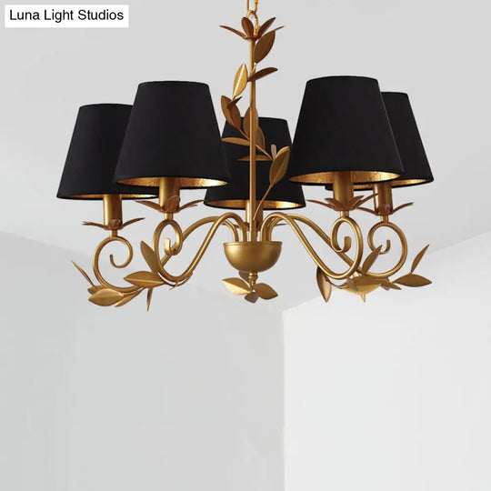 Modern 5-Light Black And Gold Barrel Chandelier: Elegant Metal Hanging Light Fixture Black-Gold