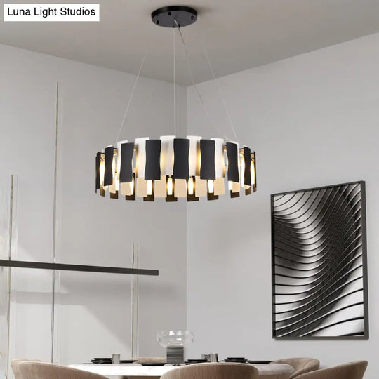 Modern Black & White Circular Chandelier Pendant Light - Creative Metal Design For Living Room