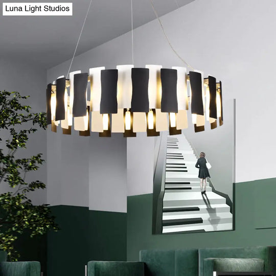 Postmodern Black And White Circular Chandelier Pendant Light For Living Room