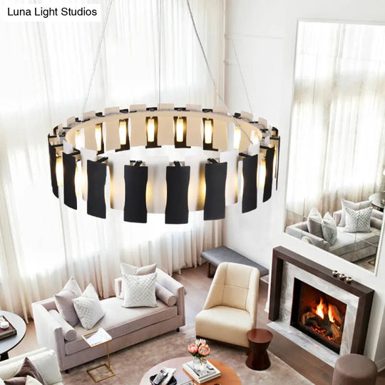 Modern Black & White Circular Chandelier Pendant Light - Creative Metal Design For Living Room