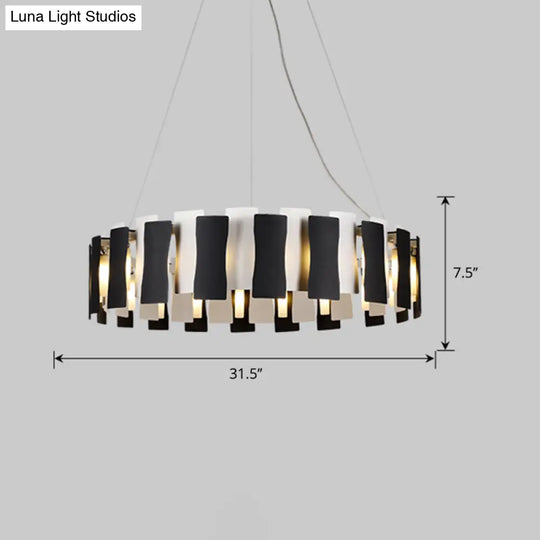 Modern Black & White Circular Chandelier Pendant Light - Creative Metal Design For Living Room