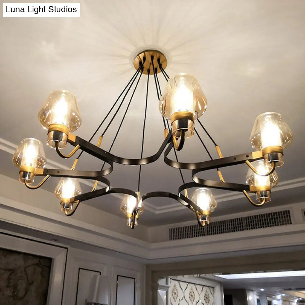 Postmodern Black-Brass Living Room Chandelier With Glass Cone Shade