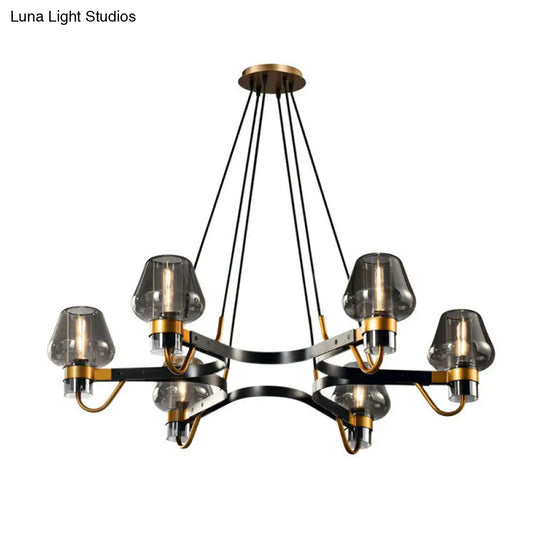 Postmodern Black-Brass Living Room Chandelier With Glass Cone Shade