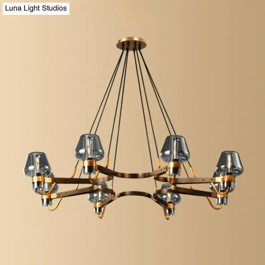 Postmodern Black-Brass Living Room Chandelier With Glass Cone Shade 8 / Smoke Gray