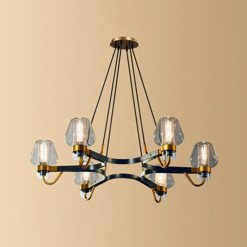 Postmodern Black-Brass Chandelier With Cone Glass Shade For Living Rooms 6 / Clear