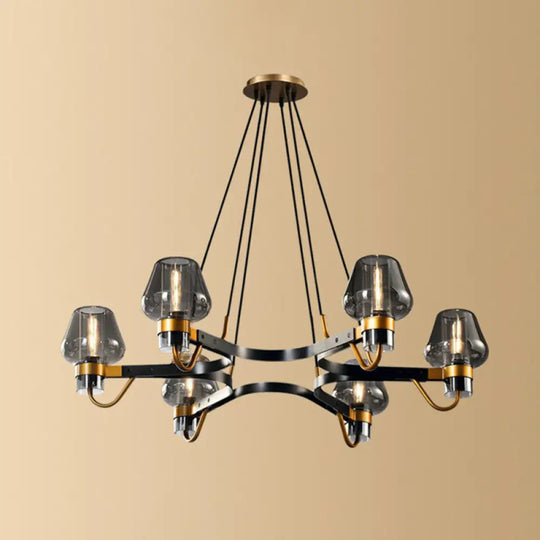 Postmodern Black-Brass Chandelier With Cone Glass Shade For Living Rooms 6 / Smoke Gray