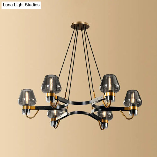 Postmodern Black-Brass Living Room Chandelier With Glass Cone Shade 6 / Smoke Gray