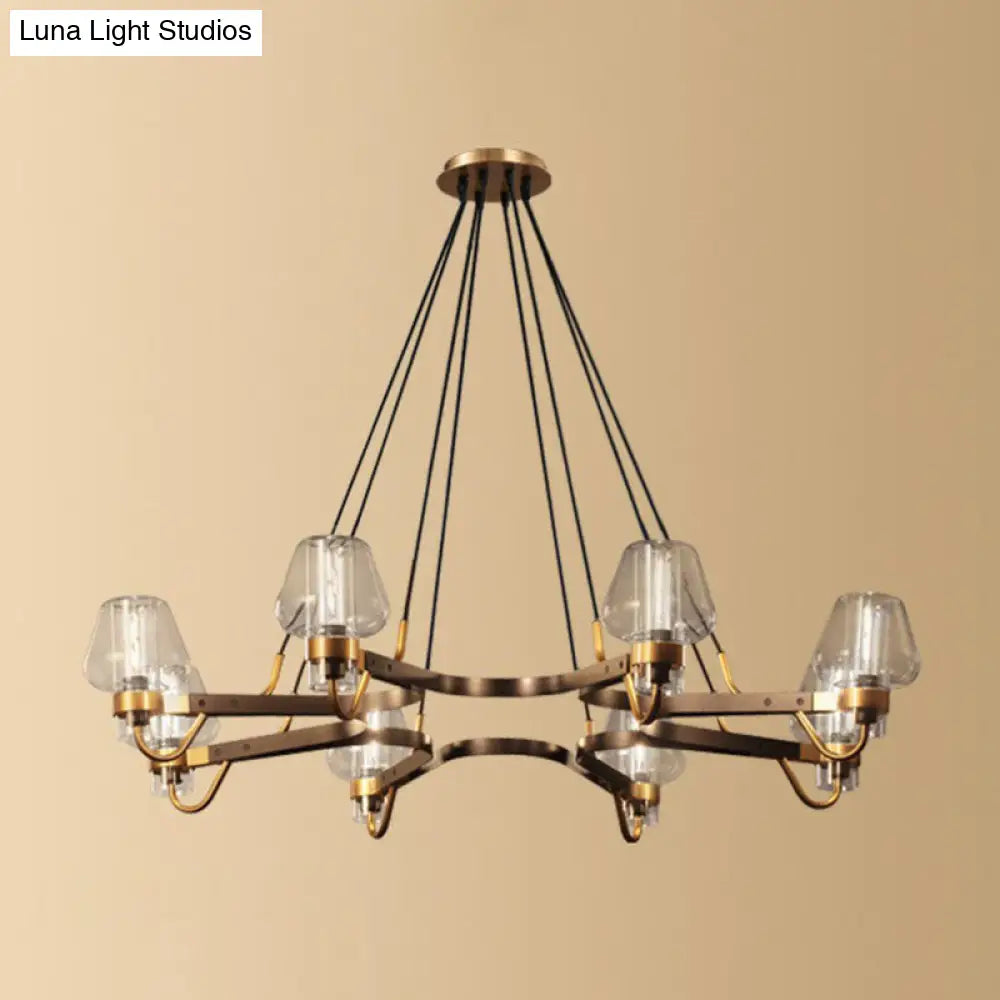 Postmodern Black-Brass Living Room Chandelier With Glass Cone Shade 8 / Clear