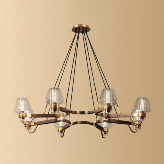 Postmodern Black-Brass Chandelier With Cone Glass Shade For Living Rooms 8 / Clear