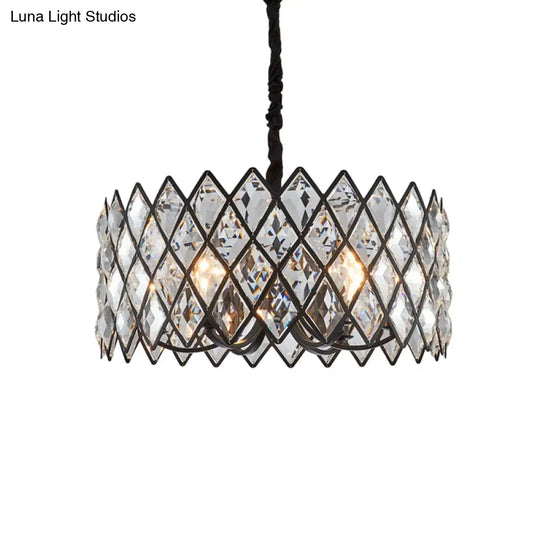 Postmodern Black Chandelier Light With Drum Crystal Shade - 8 Ceiling Pendant For Living Room