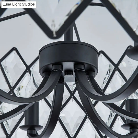 Postmodern Black Chandelier Light With Drum Crystal Shade - 8 Ceiling Pendant For Living Room