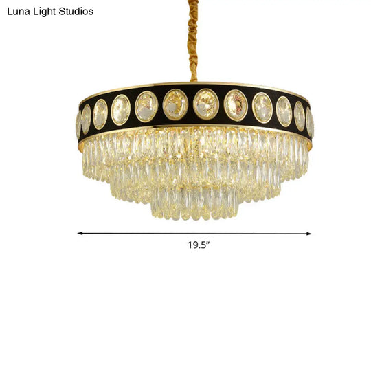 Postmodern Black And Gold Crystal Block Chandelier Lighting 3 Tiers 9/11 Heads 19.5/23.5 Wide