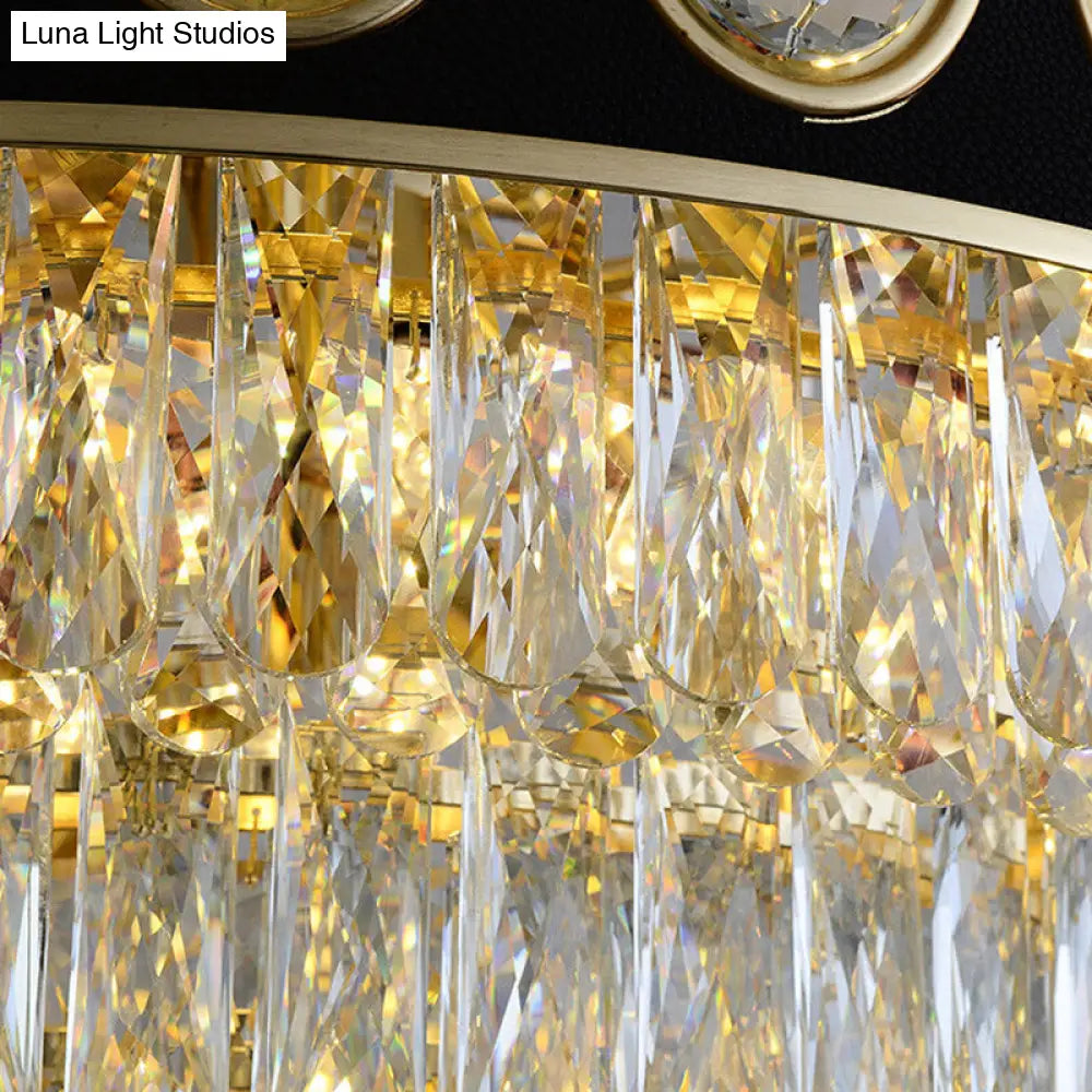 Postmodern Black And Gold Crystal Block Chandelier Lighting 3 Tiers 9/11 Heads 19.5/23.5 Wide